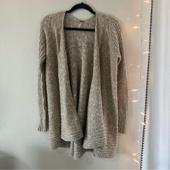 Free People Long Ribbed Duster Cardigan Beige Small - Picture 2 of 9